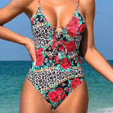 Swim Banador De Una Pieza Para Mujer Con Estampado De Leopardo Y Flores Carnaval