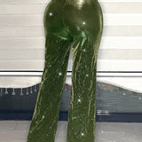 SXY Pantalones De Fiesta Sexys De Color Verde Metalico Para Mujer