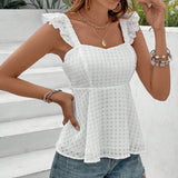 Frenchy Blusa De Cintas Traseras Con Dobladillo De Volantes Y Color Solido Para Mujeres