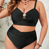 Swim Curve Conjunto De Trajes De Bano Para Mujeres De Talla Grande Con Detalles Redondos Y Diseno Fruncido Para Bodas