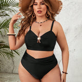 Swim Curve Conjunto De Trajes De Bano Para Mujeres De Talla Grande Con Detalles Redondos Y Diseno Fruncido Para Bodas