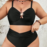 Swim Curve Conjunto De Trajes De Bano Para Mujeres De Talla Grande Con Detalles Redondos Y Diseno Fruncido Para Bodas