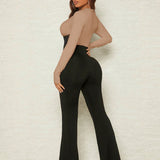 SXY Mesh Insert Colorblock Flare Jumpsuit