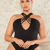 Body De Cuello Halter Superpuesto Para Mujeres De a Grande