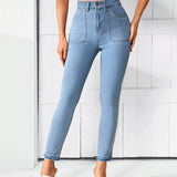 LUNE Jeans Ajustados De Mujer Lavados De Color Azul Claro