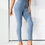LUNE Jeans Ajustados De Mujer Lavados De Color Azul Claro