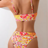 Swim Conjunto De Bikini Para Mujeres Con Tirantes Finos, Con Estampado Completo, Para Carnaval