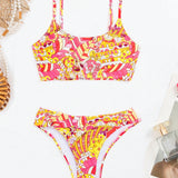 Swim Conjunto De Bikini Para Mujeres Con Tirantes Finos, Con Estampado Completo, Para Carnaval