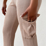 Clasi Conjunto De Top Corto Texturizado De Mujer Con Pantalones De Bolsillo Lateral