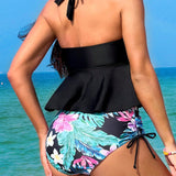 Swim Vcay Conjunto De Bikini Halter Con Estampado De Plantas Para Mujer Carnival