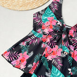 Swim Lushore Conjunto De Traje De Bano Tankini Con Estampado Tropical Aleatorio De Chaleco Y Pantalones Cortos Con Cordon Lateral Para Carnaval.