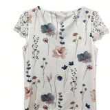 Camisa De Verano Para Mujer Con Estampado Floral, Estilo Casual Y Elegante, Cuello Muesca, Botones, Parches De Encaje Y Mangas Cortas