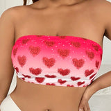 Swim Vcay Top De Bikini Bandeau Con Estampado De Corazones Para Mujer De Talla Grande San Valentin