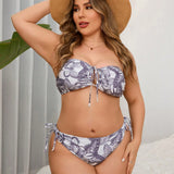 Swim Curve Conjunto De Traje De Bano De Dos Piezas De Tamano Grande Con Estampado De Mariposas