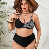 Swim BohoFeel Tapa De Bikini De Talla Grande Con Estampado De Dragon Y Parche En Estilo De Remiendo, Perfecto Para Festivales De Musica