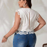 Blusa De Verano Sin Mangas De a Grande Con Parche De Encaje