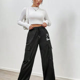 EZwear Joggers Casuales Con Cintura Con Cordon Y Manguitos Elasticos Con Estampado De Letras Y Estrellas