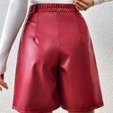 Frenchy Pantalones Cortos De Piel Sintetica Para Mujer Con Pierna Ancha