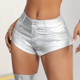 ICON Pantalones Cortos De Mezclilla Para Mujer De Ajuste Estrecho Con Tela Metalica