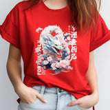 Camiseta De Manga Corta De a Grande Con Estampado De Dragon Chino Y Letras