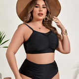 Swim Curve Conjunto De Traje De Bano Fruncido De Cintura Alta Para Mujer Talla Grande Carnival