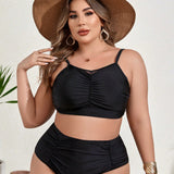 Swim Curve Conjunto De Traje De Bano Fruncido De Cintura Alta Para Mujer Talla Grande Carnival