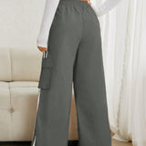 EZwear Pantalones De Carga Con Contraste Tejido Gris Y Laterales Para Mujer