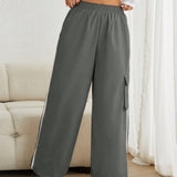 EZwear Pantalones De Carga Con Contraste Tejido Gris Y Laterales Para Mujer