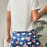 Conjunto De Pijama Con CamiConjuntoa De Manga Corta Y Pantalones Cortos Con Estampado De Koala Dormido