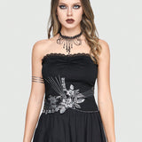 ROMWE Goth Top Sin Tirantes Con Aplique Floral De Encaje, Pliegues Y Detalles Con Cuentas