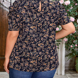 Clasi Blusa De a Grande Para Mujer Con Manga Corta Y Abullonada, Estampado Floral