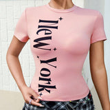 Camiseta Estampada Con Letras Para Mujer