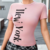 Camiseta Estampada Con Letras Para Mujer