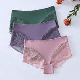 3 Piezas/set Panty Corto De Mujer Con Encaje Insertado