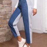 LUNE Jeans De Mezclilla De Ajuste Holgado Y Dos Tonos Para Mujer