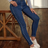 LUNE Pantalones Jeans Para Mujer Con Ajuste Delgado Y Adornos