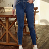 LUNE Pantalones Jeans Para Mujer Con Ajuste Delgado Y Adornos