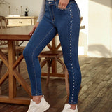 LUNE Pantalones Jeans Para Mujer Con Ajuste Delgado Y Adornos