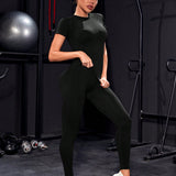 Yoga Basic Conjunto De Ropa De Deporte De Manga Corta Y Cuello Redondo Y Leggings Con Mangas Raglan Para Entrenamiento