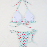 Conjunto De Bikini Triangular Con Estampado De Frutas Para Mujer, 2 Piezas, Bralette Con Tirantes Y Parte Inferior De Traje De Bano