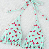 Conjunto De Bikini Triangular Con Estampado De Frutas Para Mujer, 2 Piezas, Bralette Con Tirantes Y Parte Inferior De Traje De Bano