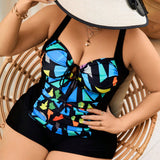 Swim Lushore Conjunto De Bikini De Talla Grande Con Impresion De Esplicing, Carnaval