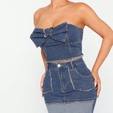 Haute Conjunto De Minifalda De Denim Elastica Ed1420