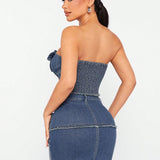 Haute Conjunto De Minifalda De Denim Elastica Ed1420