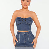 Haute Conjunto De Minifalda De Denim Elastica Ed1420