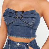 Haute Conjunto De Minifalda De Denim Elastica Ed1420