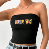 EZwear Top corto casual sin mangas con letra impresa para mujer, verano, ajuste delgado. DUMP HIM"} (Note: I translated "Dump Him