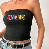 EZwear Top corto casual sin mangas con letra impresa para mujer, verano, ajuste delgado. DUMP HIM"} (Note: I translated "Dump Him