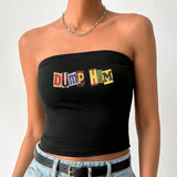 EZwear Top corto casual sin mangas con letra impresa para mujer, verano, ajuste delgado. DUMP HIM"} (Note: I translated "Dump Him