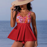 Swim Vcay Conjunto tankini con top de tanque de estampado de cachemira con dobladillo de volantes y Bottom de triangulo